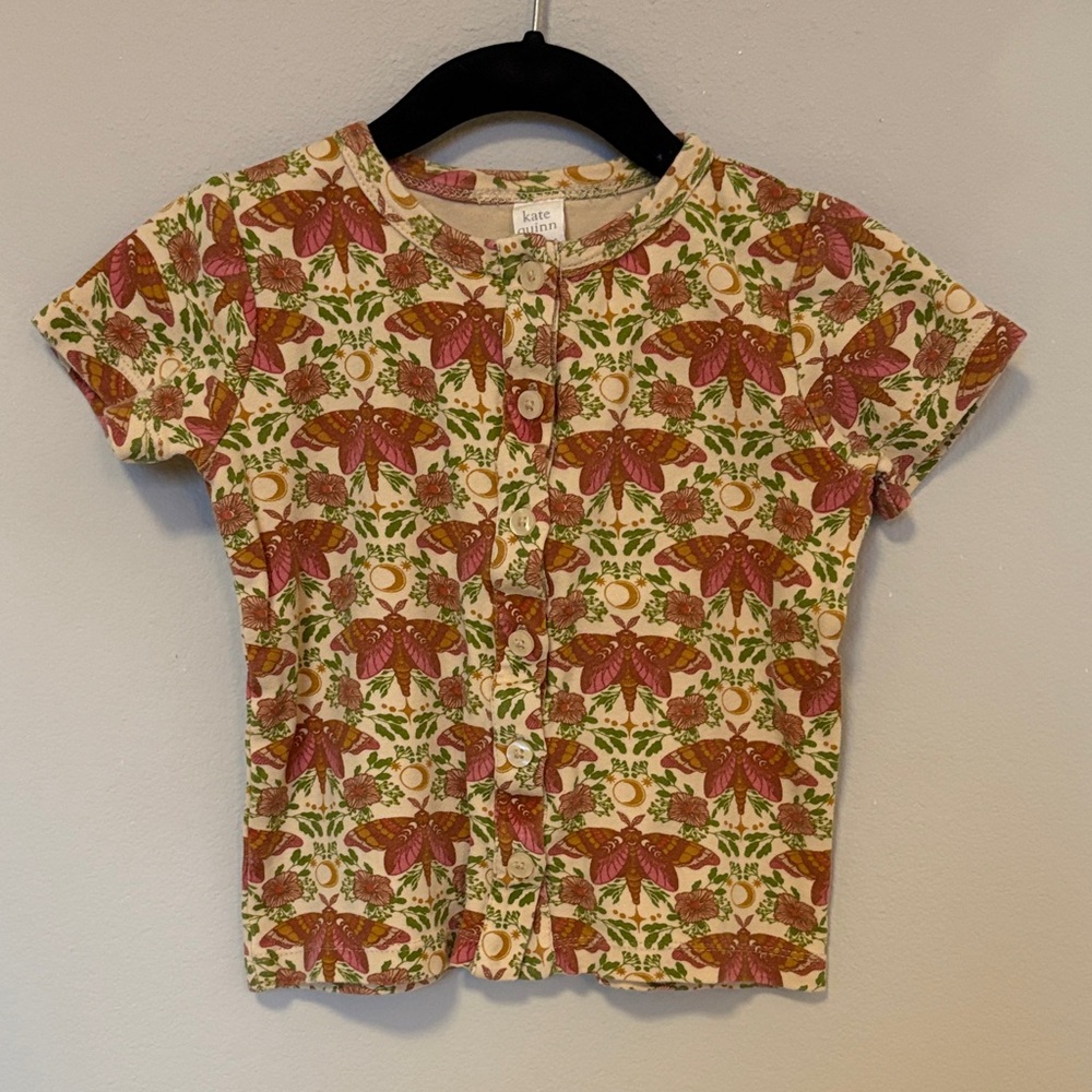 kate quinn Short Sleeve Button Tee, Butterfly Night